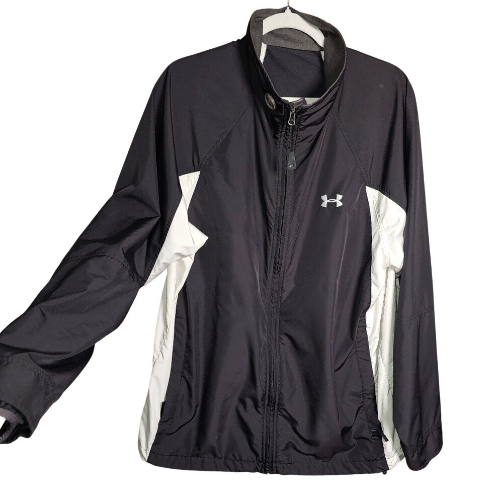 Mens Black and White Under Armour Windbreaker Jacket Colorblock Size Large